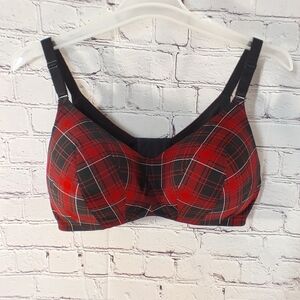 Torrid Curve Plaid Wireless Bra 44D Black Red
